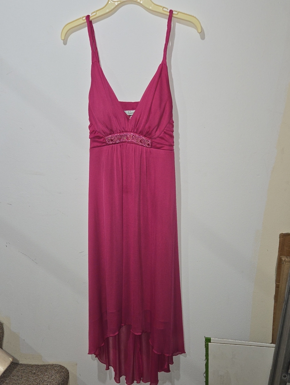 Speechless Fuchsia Beaded Empire High-Low Dress